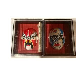 Set of 2 Miniature Chinese Opera Masks Tsao Hong and Hsia Hou Tun